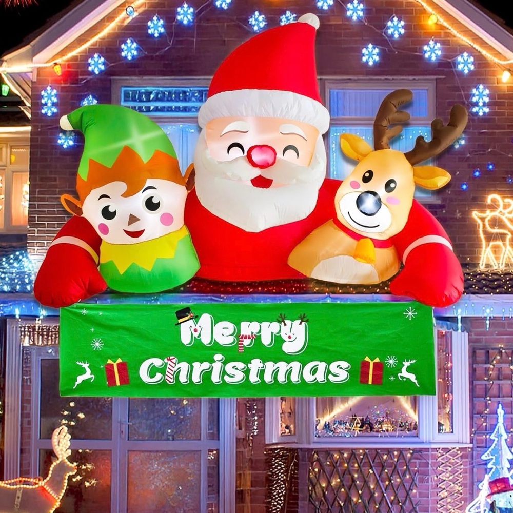 Inflatable Santa, Elf, and Reindeer Christmas Decoration